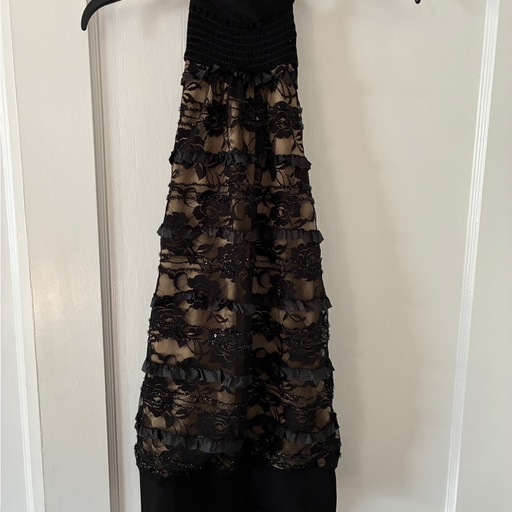 Black and Tan Halter Lace Blouse